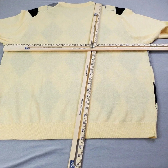 Roundtree York Sweater Men XL Yellow Knit Gray Blue Argyle Wool Blend Preppy Y2K - Picture 5 of 14